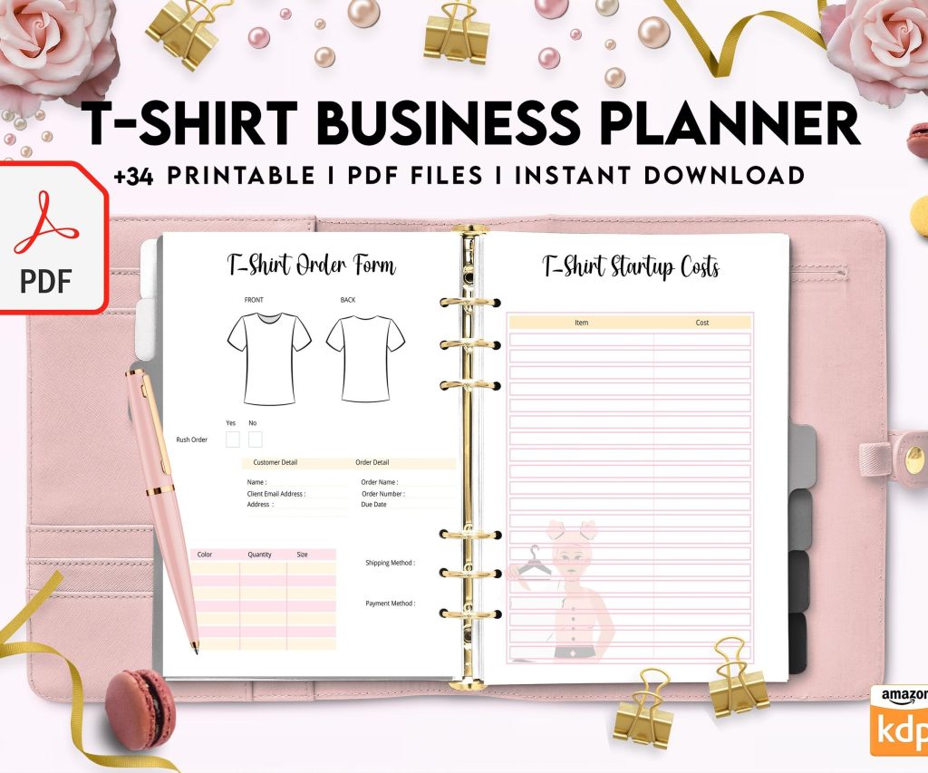 T-shirt Business Planner Template, T-shirt Order form, Invoice, Tracker Etc. , PDF Printable, 8,5×11″ A4 size business invoice