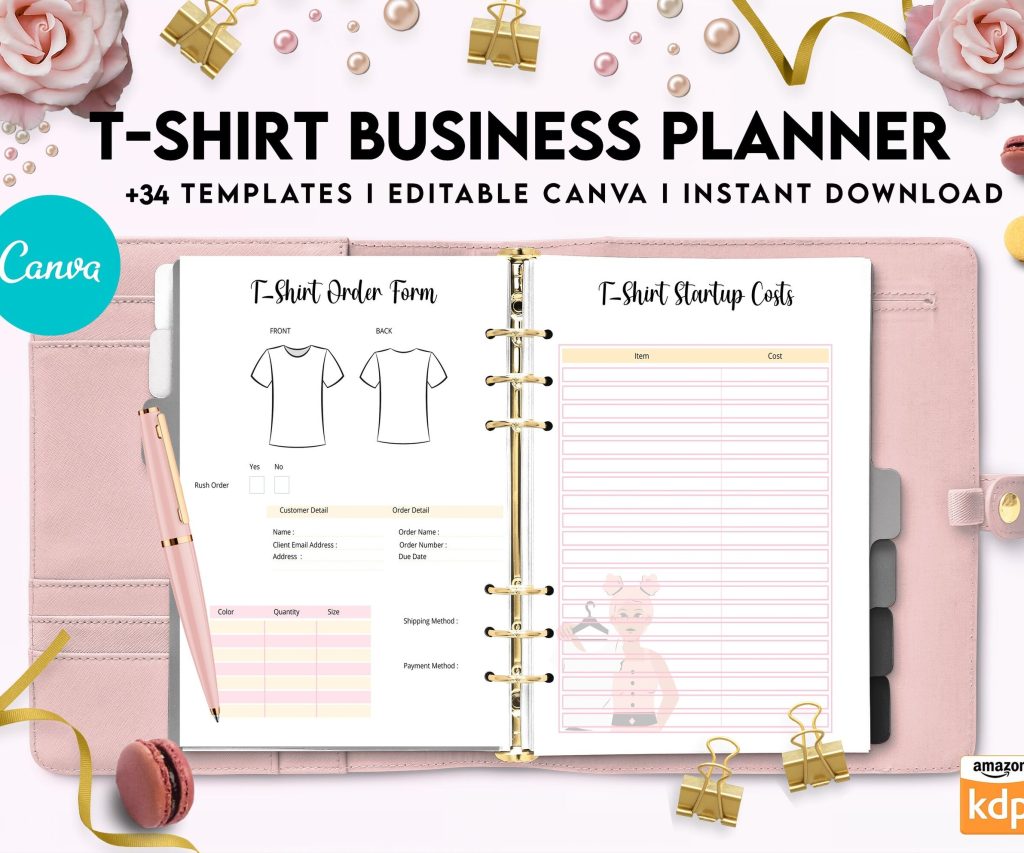 T-shirt Business Planner Template, T-shirt Order form, Invoice, Tracker Etc. , Canva Editable Templates, interior business invoice