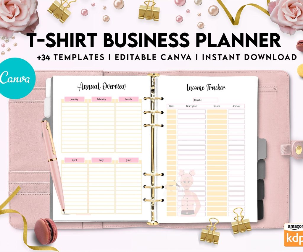 T-shirt Business Planner Template, T-shirt Order form, Invoice, Tracker Etc. , Canva Editable Templates, interior business invoice