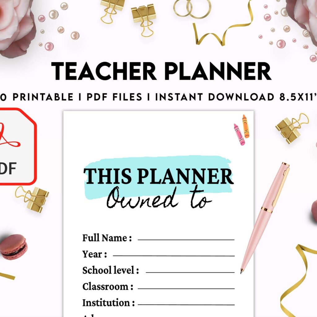 Teacher Planner, Teacher Journal, teacher Bundle pages, PDF Printable, 8,5×11″ A4 size