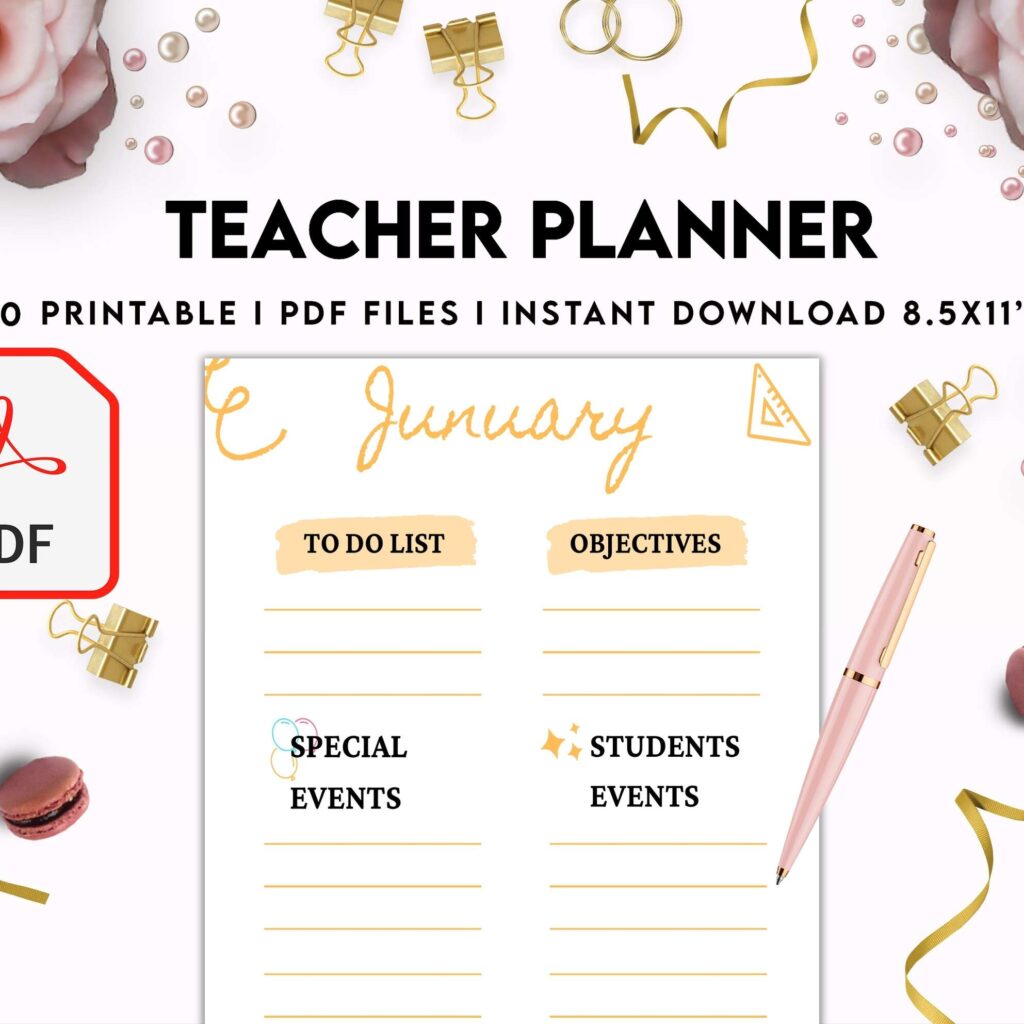 Teacher Planner, Teacher Journal, teacher Bundle pages, PDF Printable, 8,5×11″ A4 size
