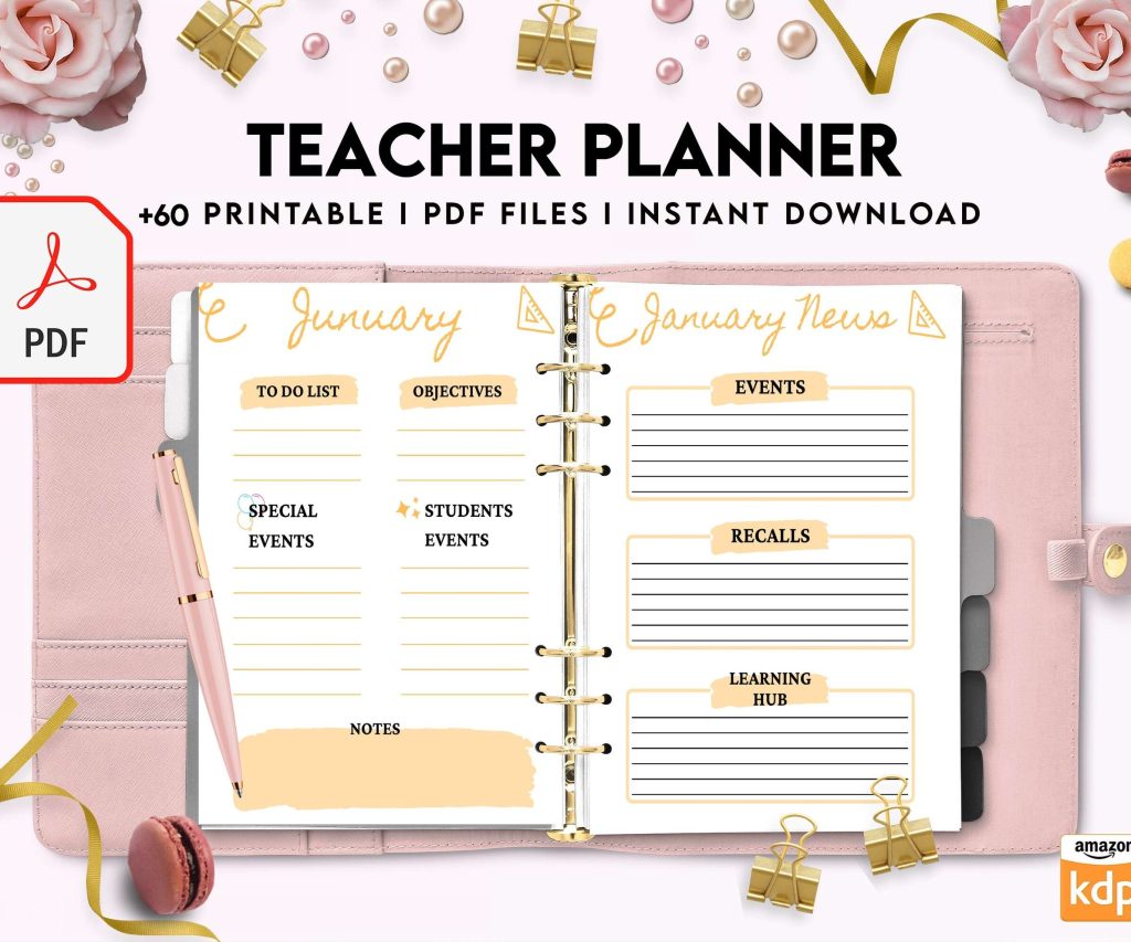 Teacher Planner, Teacher Journal, teacher Bundle pages, PDF Printable, 8,5×11″ A4 size