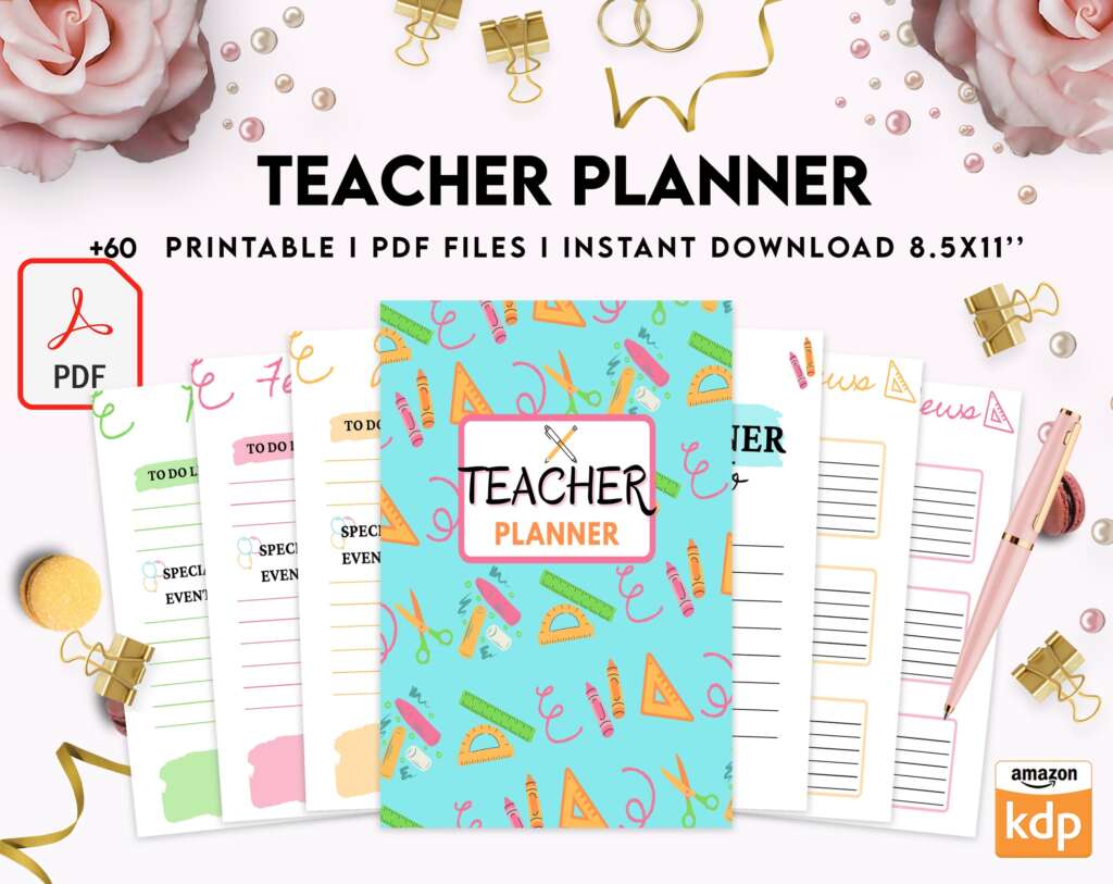 Teacher Planner, Teacher Journal, teacher Bundle pages, PDF Printable, 8,5×11″ A4 size