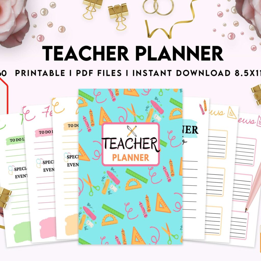 Teacher Planner, Teacher Journal, teacher Bundle pages, PDF Printable, 8,5×11″ A4 size