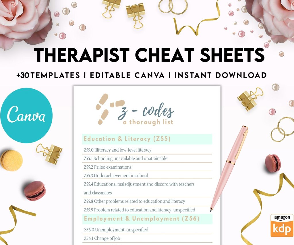 Therapist Planner, Therapist insert cheat sheets for documentationand clinical work, therapy sheets Canva Editable Templates, interior case load