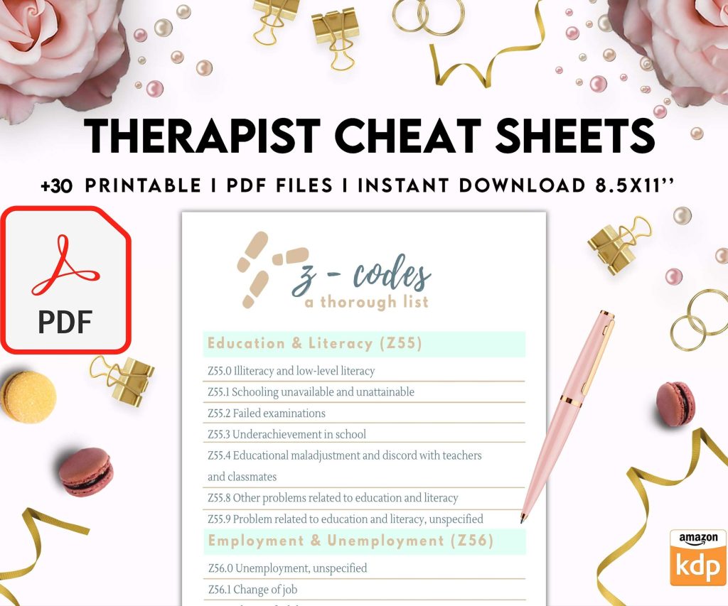 Therapist Planner, Therapist insert cheat sheets for documentation & clinical work, therapy sheets PDF Printable, 8,5×11″ A4 size
