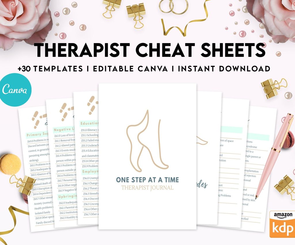 Therapist Planner, Therapist insert cheat sheets for documentationand clinical work, therapy sheets Canva Editable Templates, interior case load