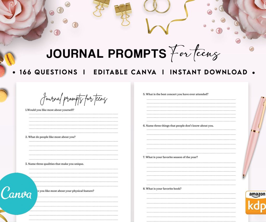 Teens self-discovery Promptly Journal 51 Editable Templates, 8.5×11″ Canva Planner editable interior COMMERCIAL Use Canva editable KDP interior