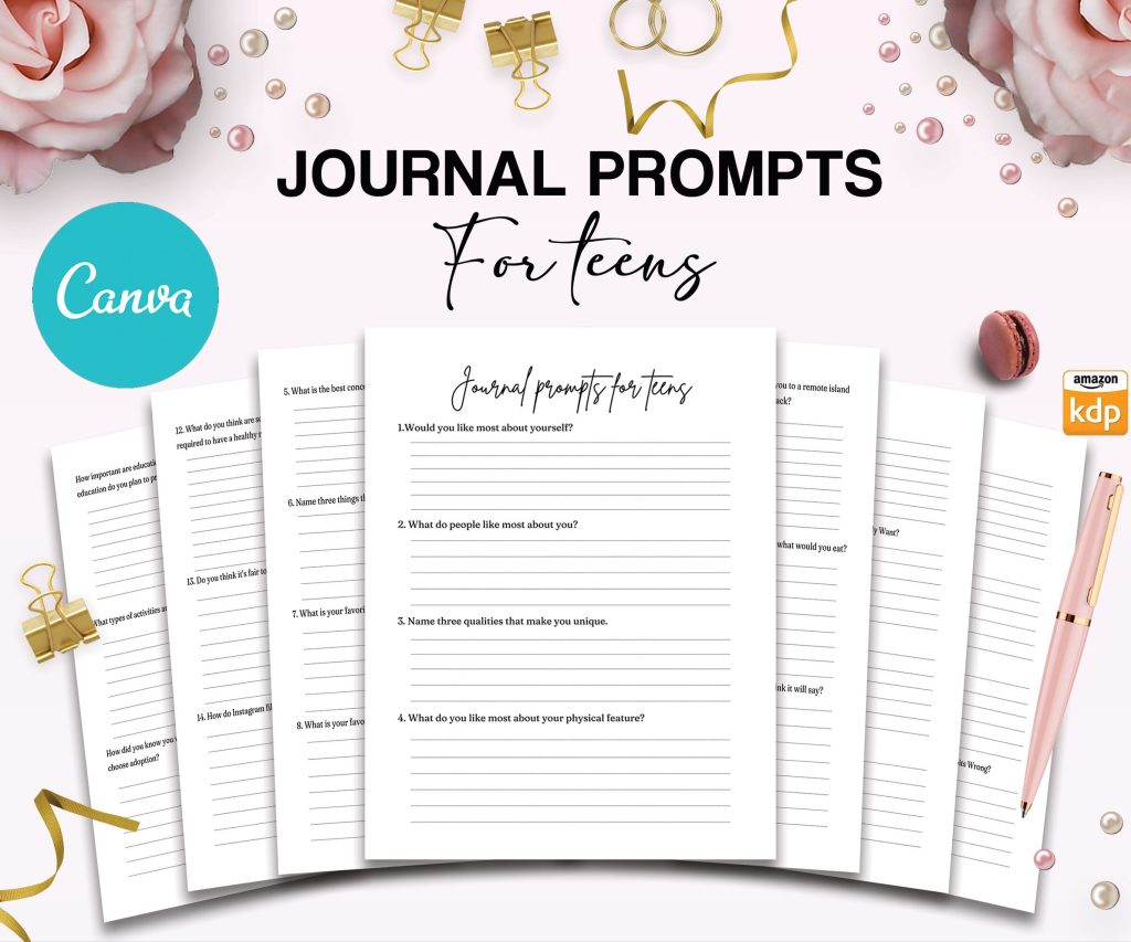 Journaling for Teens Teens self-discovery Promptly Journal 51 Editable Templates, 8.5×11″ Canva Planner editable interior COMMERCIAL Use Canva editable KDP interior