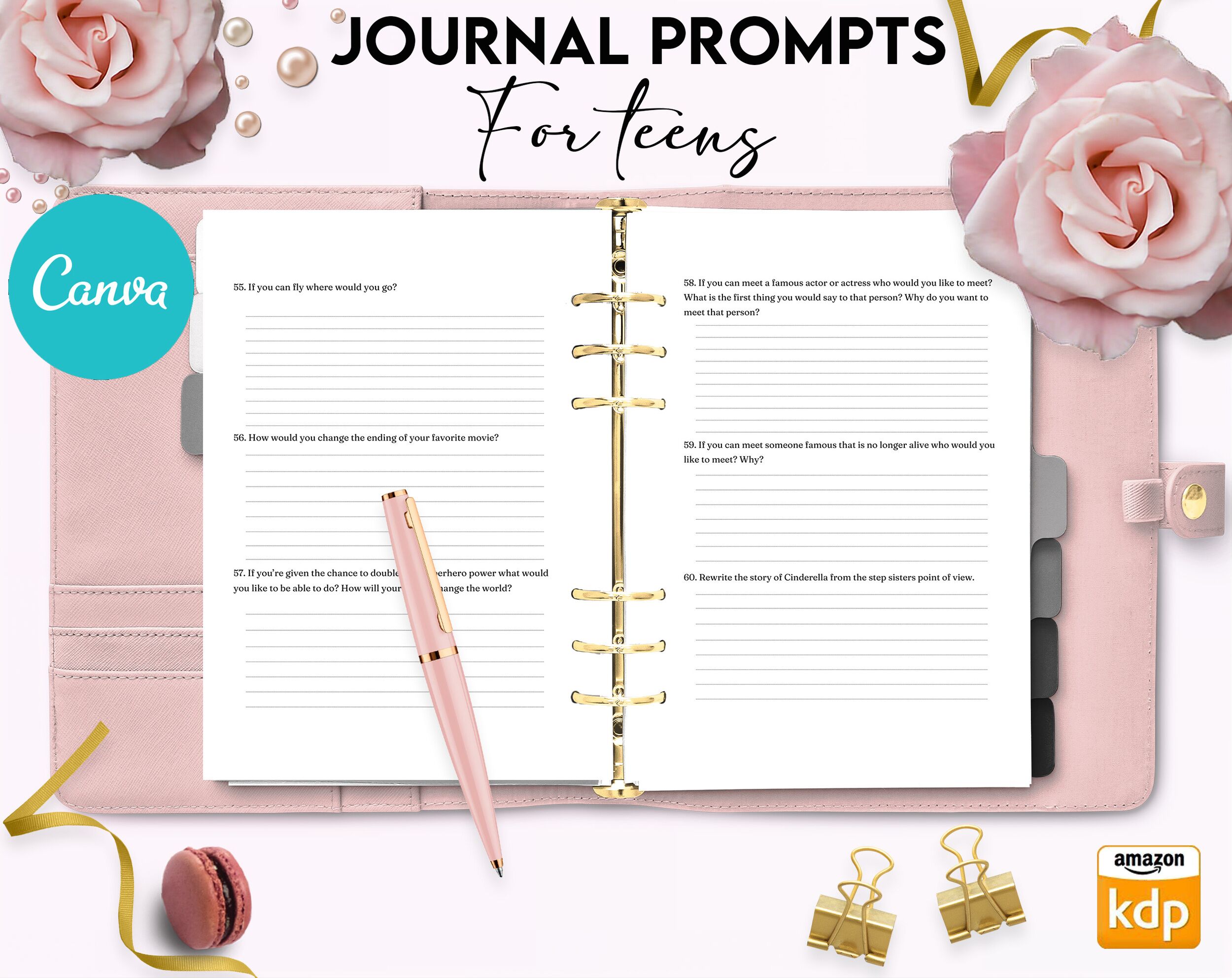 Teens self-discovery Promptly Journal 51 Editable Templates, 8.5×11″ Canva Planner editable interior COMMERCIAL Use Canva editable KDP interior
