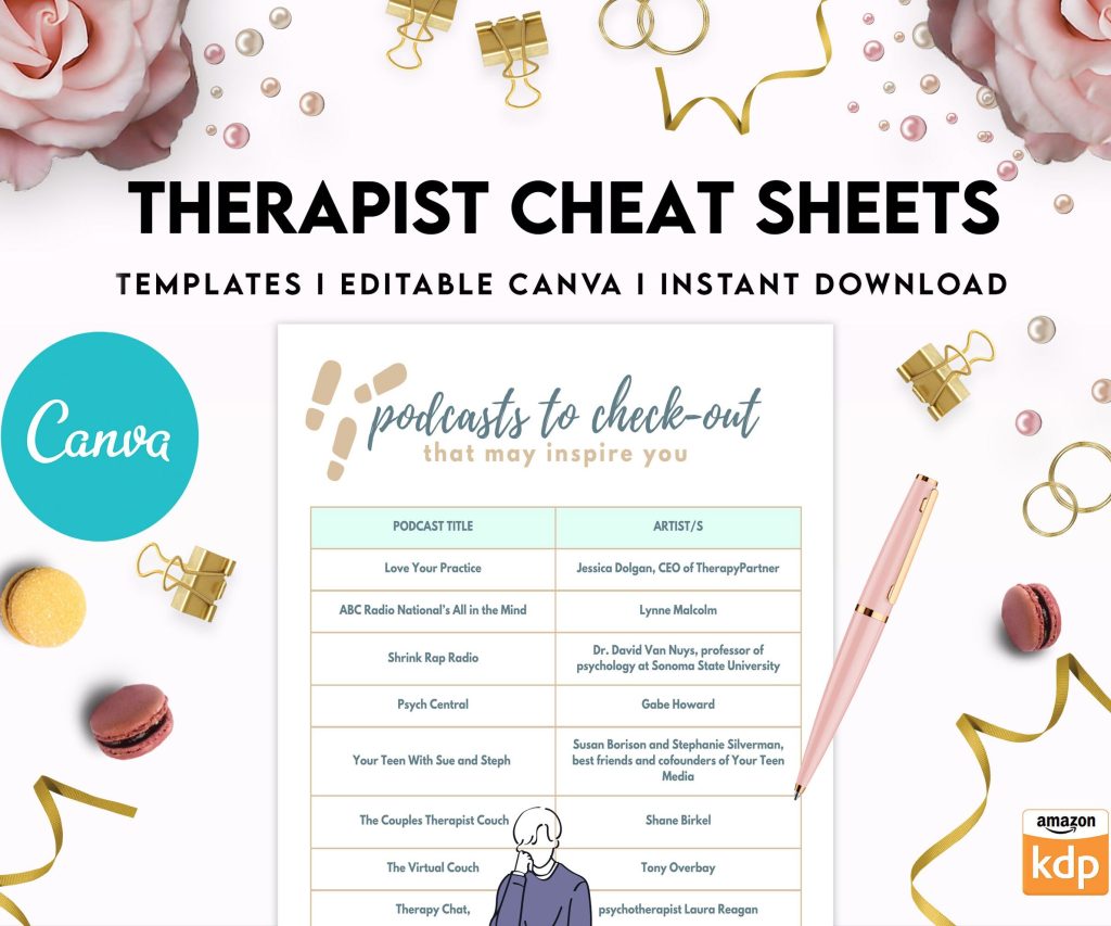 Therapist Planner, Therapist insert cheat sheets for documentationand clinical work, therapy sheets Canva Editable Templates, interior case load