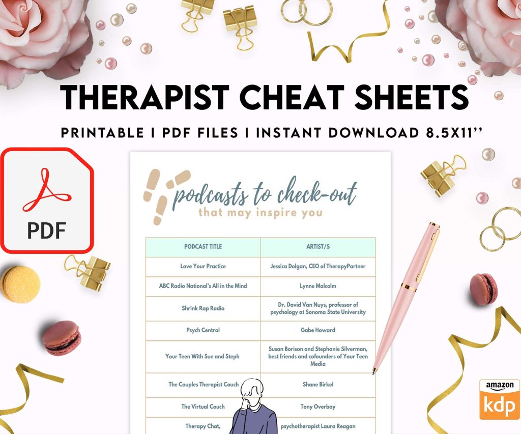Therapist Planner, Therapist insert cheat sheets for documentation & clinical work, therapy sheets PDF Printable, 8,5×11″ A4 size