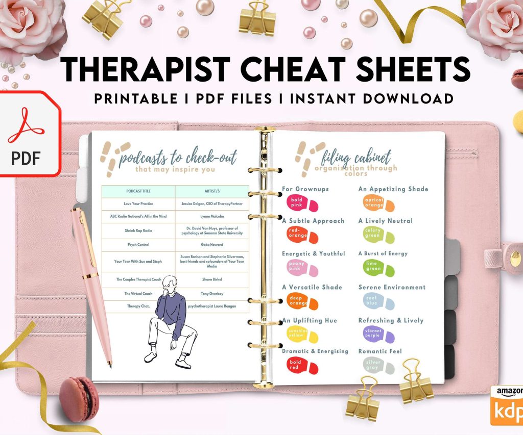 Therapist Planner, Therapist insert cheat sheets for documentation & clinical work, therapy sheets PDF Printable, 8,5×11″ A4 size