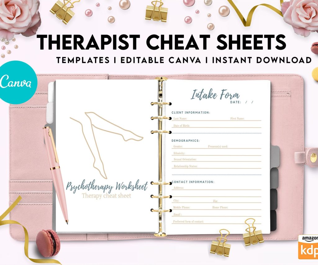 Therapist Planner, Therapist insert cheat sheets for documentationand clinical work, therapy sheets Canva Editable Templates, interior case load