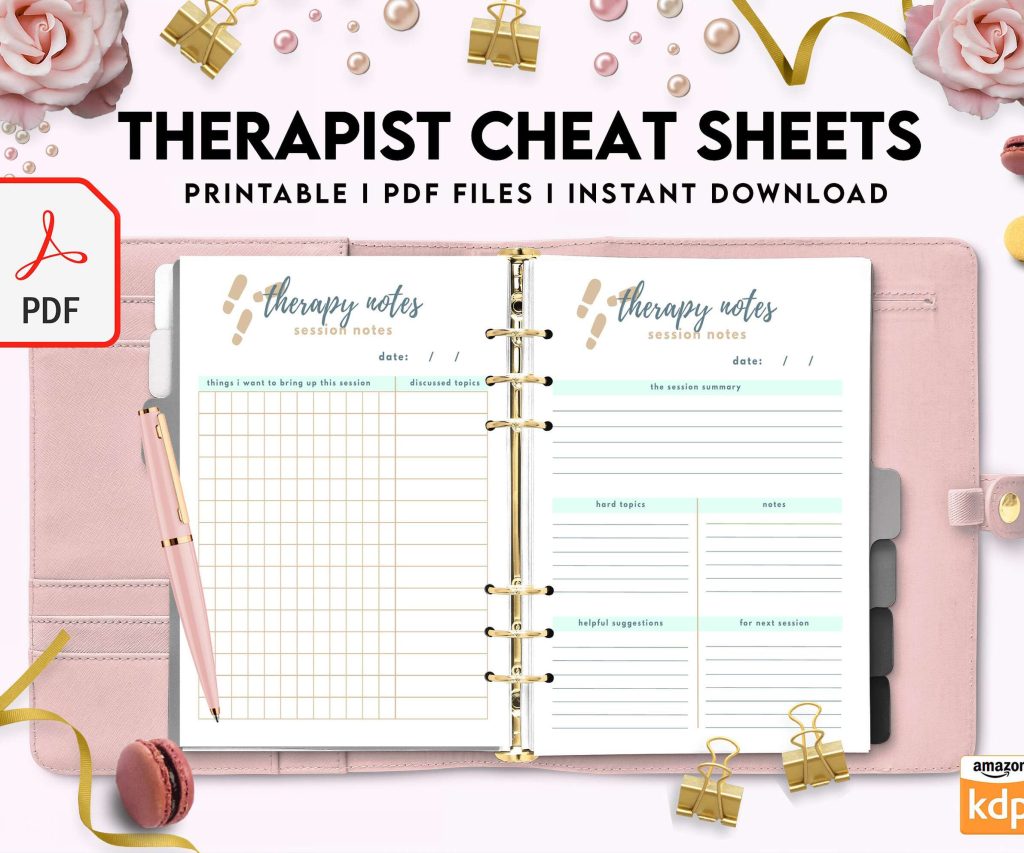 Therapist Planner, Therapist insert cheat sheets for documentation & clinical work, therapy sheets PDF Printable, 8,5×11″ A4 size