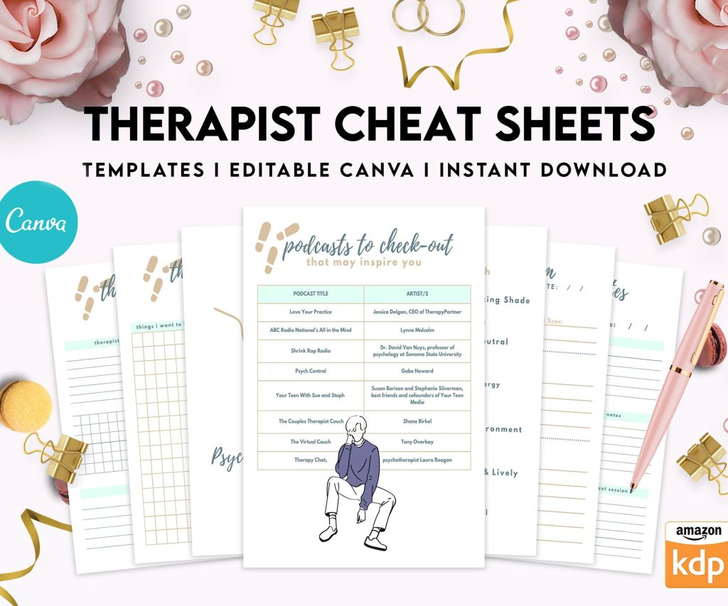 Therapist Planner, Therapist insert cheat sheets for documentationand clinical work, therapy sheets Canva Editable Templates, interior case load