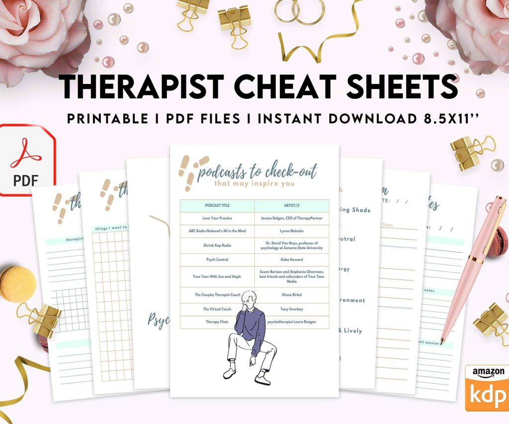 Therapist Planner, Therapist insert cheat sheets for documentation & clinical work, therapy sheets PDF Printable, 8,5×11″ A4 size