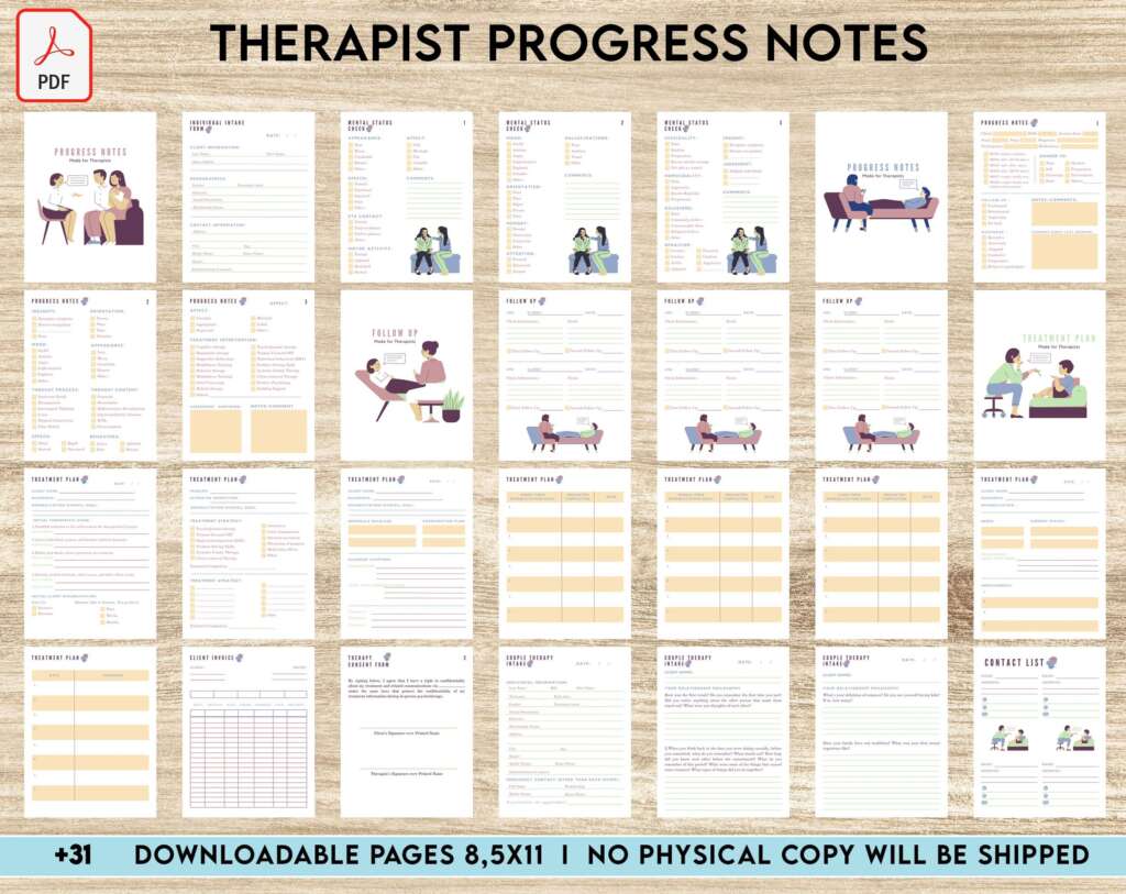 Sample Therapy Progress Notes Progress Notes for Therapists, 8×11 inch pages size therapy worksheets, Client Progress Note Template , Counseling, PDF Printable, 8,5×11″ A4 size