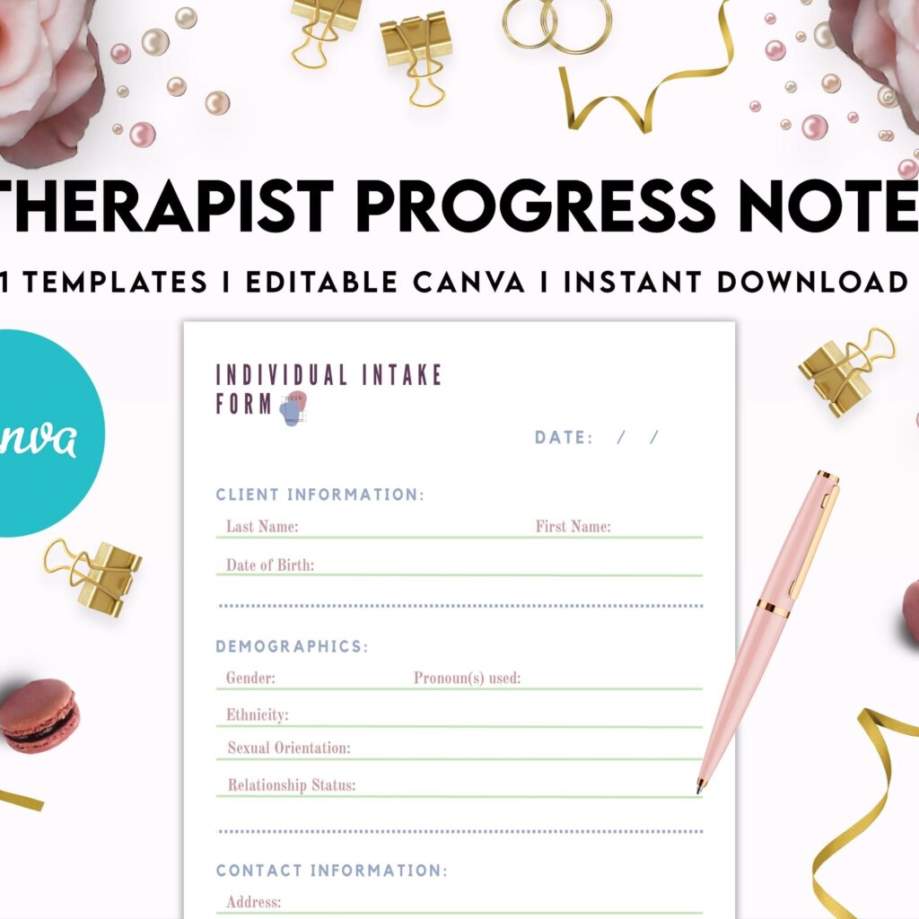 Progress Notes for Therapists, Editable Templates therapy worksheets, Client Progress Note Template , Counseling, Canva Editable Templates, interior DAP