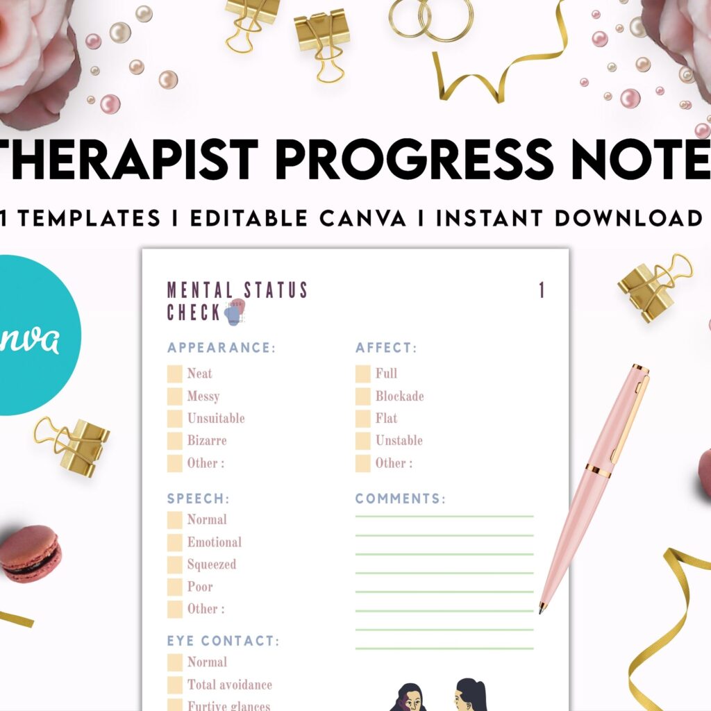 Progress Notes for Therapists, Editable Templates therapy worksheets, Client Progress Note Template , Counseling, Canva Editable Templates, interior DAP