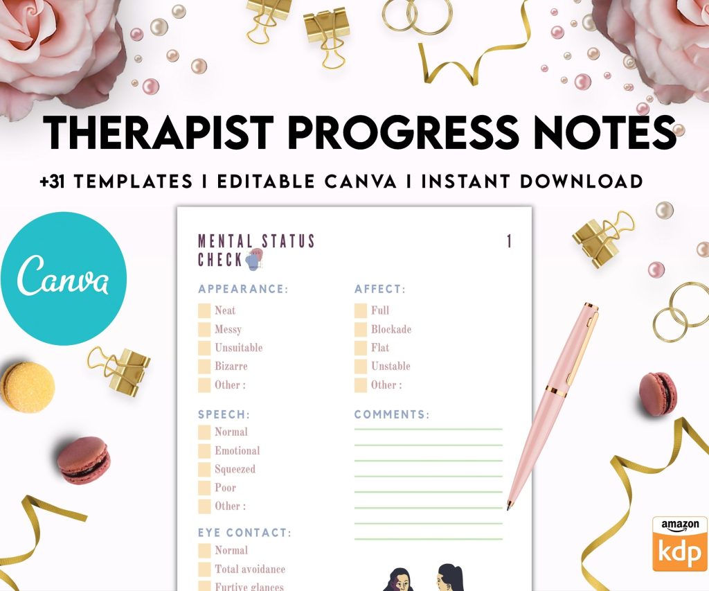 Progress Notes for Therapists, Editable Templates therapy worksheets, Client Progress Note Template , Counseling, Canva Editable Templates, interior DAP