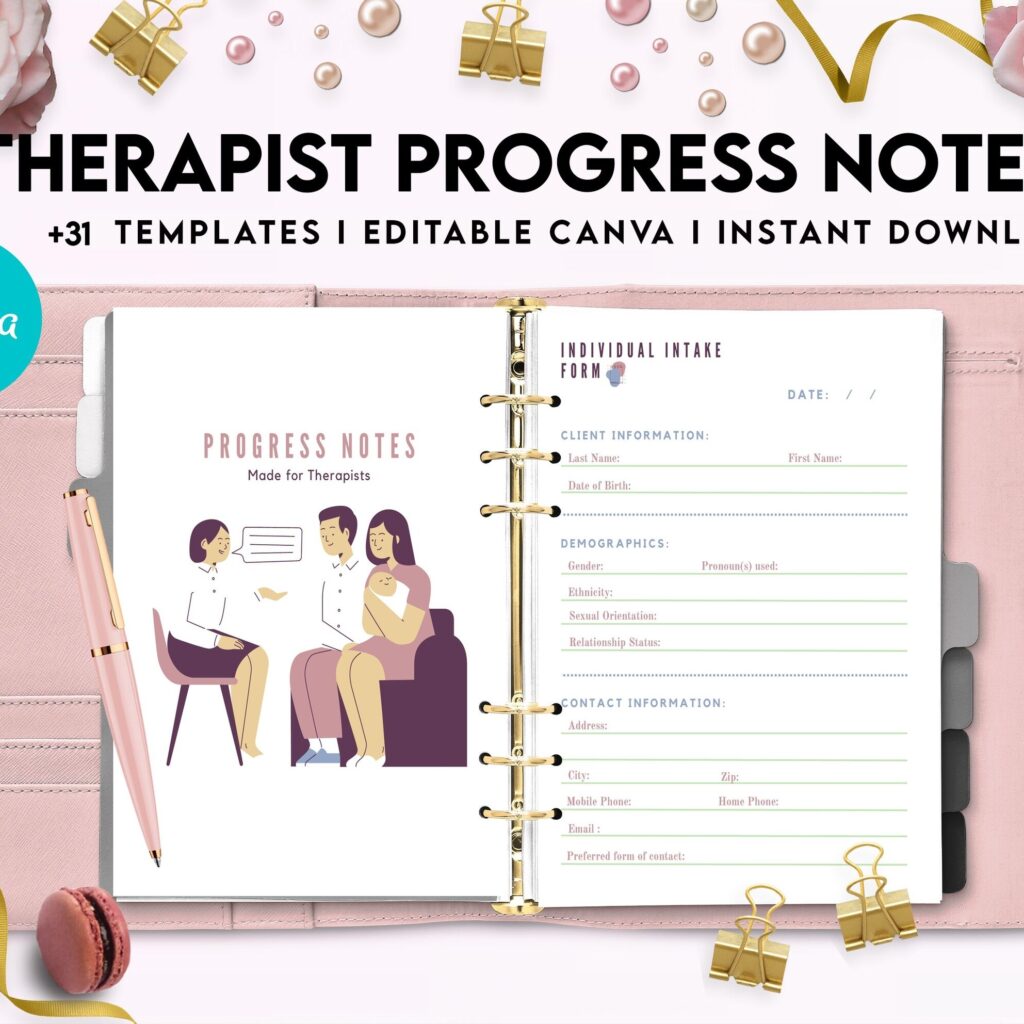 Progress Notes for Therapists, Editable Templates therapy worksheets, Client Progress Note Template , Counseling, Canva Editable Templates, interior DAP