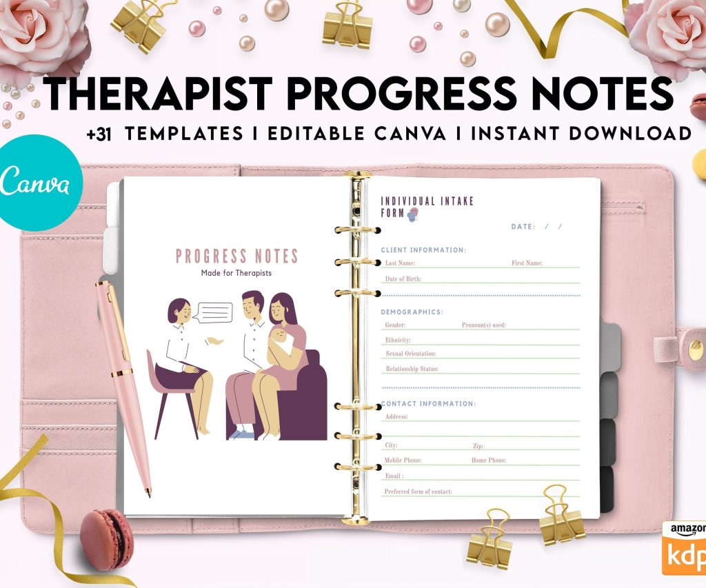 Progress Notes for Therapists, Editable Templates therapy worksheets, Client Progress Note Template , Counseling, Canva Editable Templates, interior DAP