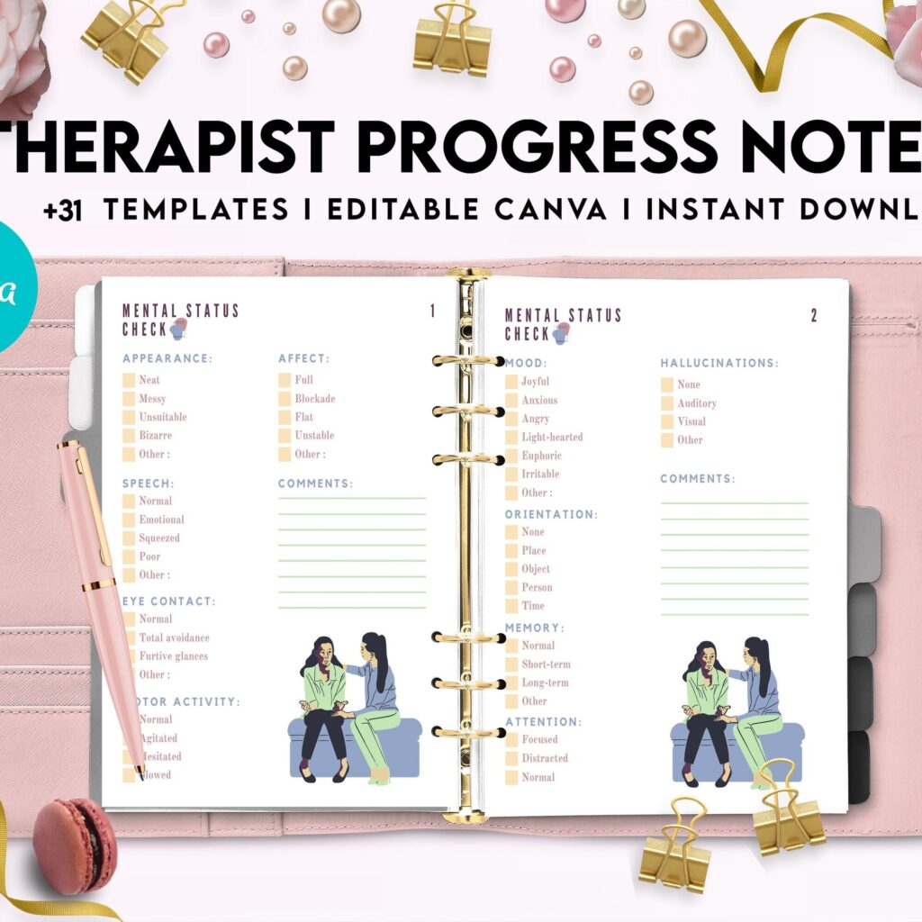Progress Notes for Therapists, Editable Templates therapy worksheets, Client Progress Note Template , Counseling, Canva Editable Templates, interior DAP