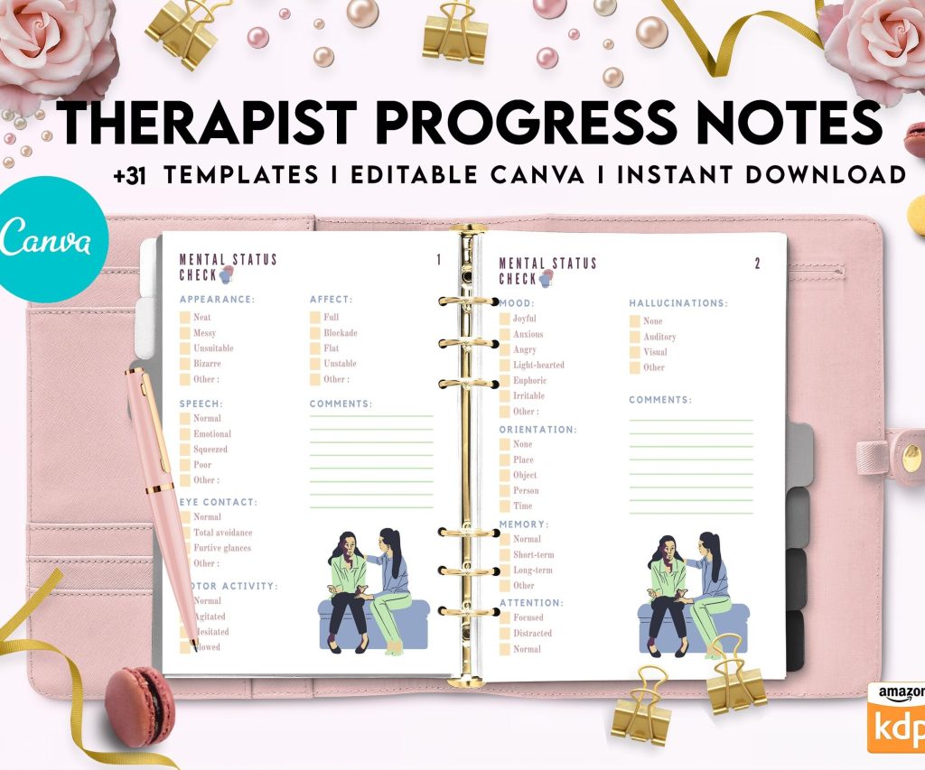 Progress Notes for Therapists, Editable Templates therapy worksheets, Client Progress Note Template , Counseling, Canva Editable Templates, interior DAP