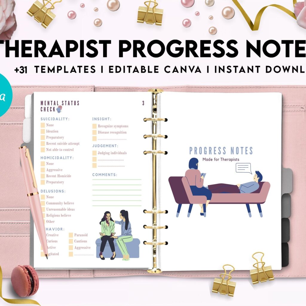 Progress Notes for Therapists, Editable Templates therapy worksheets, Client Progress Note Template , Counseling, Canva Editable Templates, interior DAP