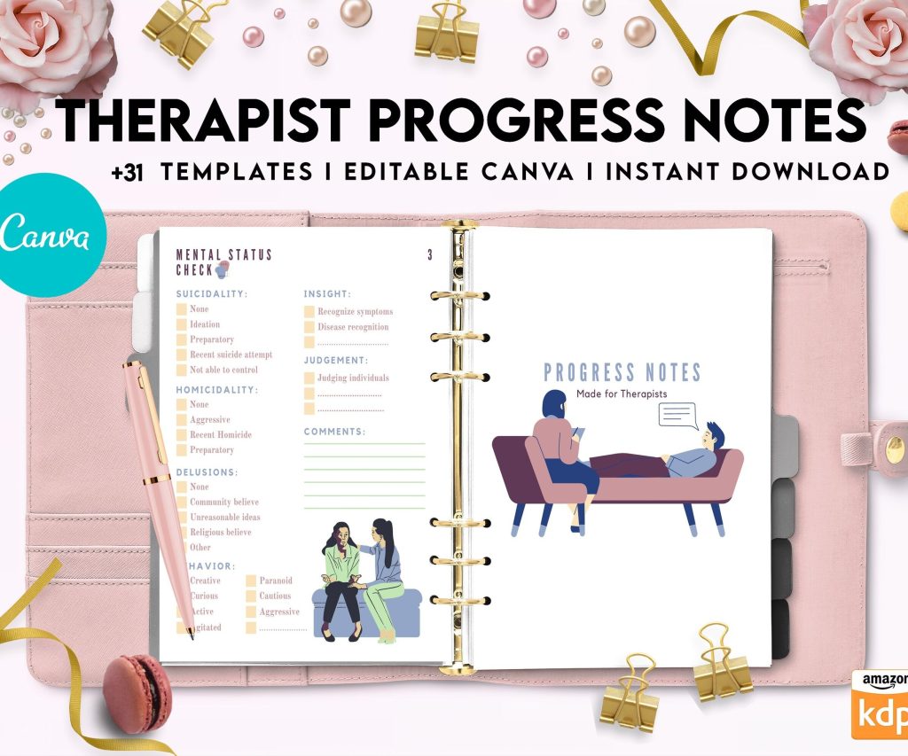 Progress Notes for Therapists, Editable Templates therapy worksheets, Client Progress Note Template , Counseling, Canva Editable Templates, interior DAP