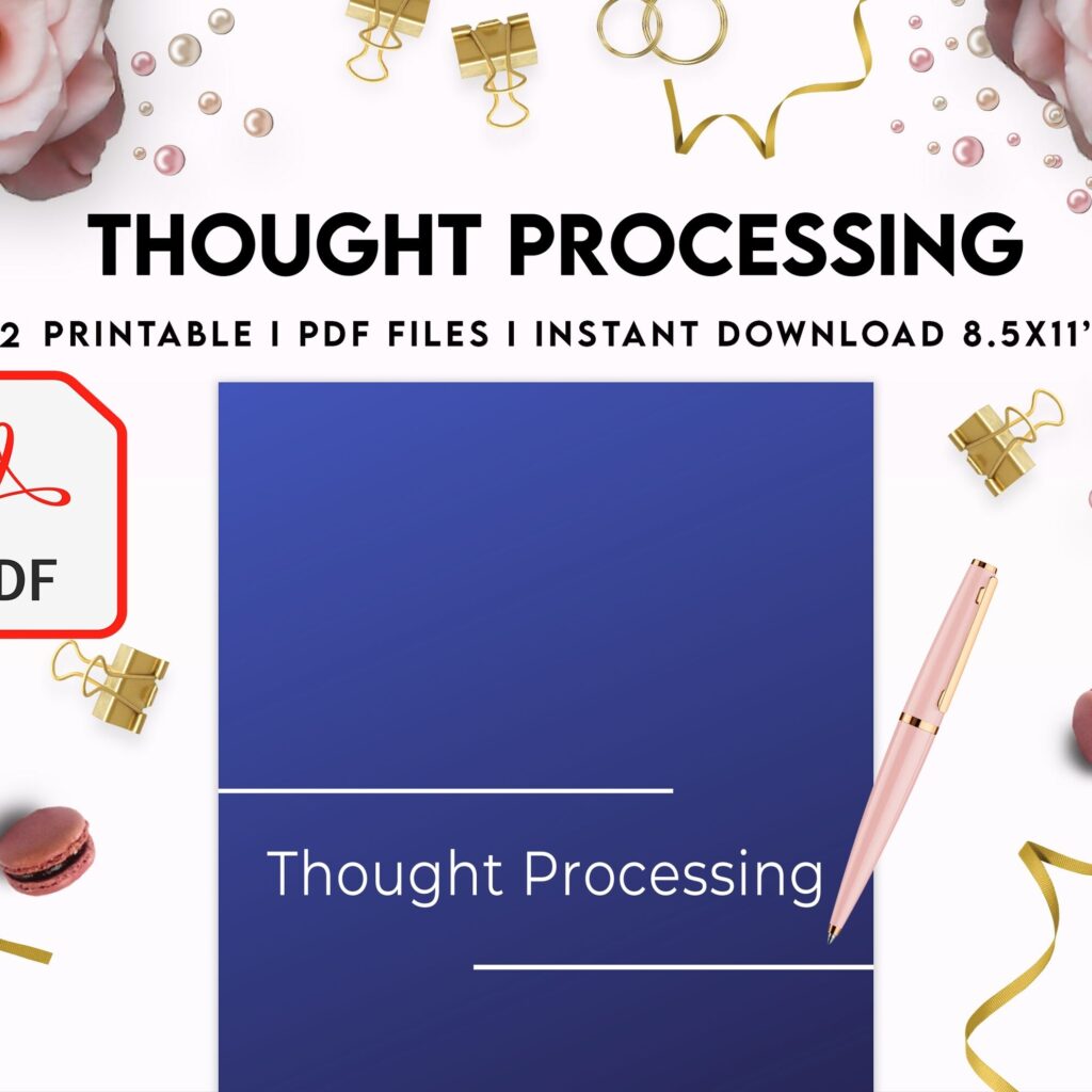 Thought Processing Journal Pages for daily self care, mental health, and emotion list with breakdown worksheets, PDF Printable, 8,5×11″ A4 size anxiety journal