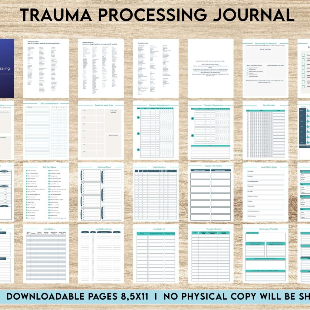 Trauma Processing Journal Pages, daily self care, mental health, emotion list, breakdown worksheets Therapy Journal, Counseling, PDF Printable, 8,5×11″ A4 size