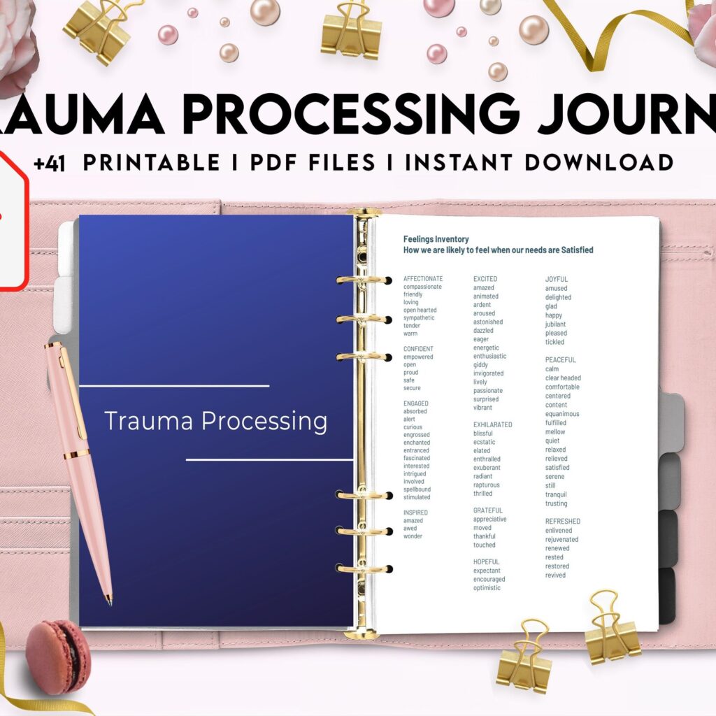 Trauma Processing Journal Pages, daily self care, mental health, emotion list, breakdown worksheets Therapy Journal, Counseling, PDF Printable, 8,5×11″ A4 size anxiety journal