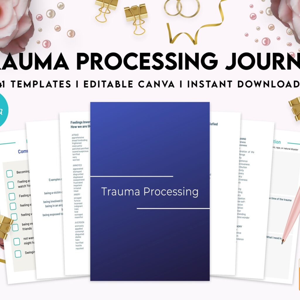 Trauma Processing Journal Pages, daily self care, mental health, emotion list, breakdown worksheets Therapy Journal, Counseling, Canva Editable Templates, interior anxiety journal