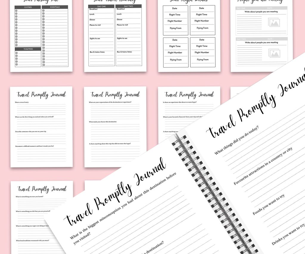 Travel Promptly Journal 36 Editable Templates, 8.5×11″ Canva Planner editable interior COMMERCIAL Use Canva editable KDP interior