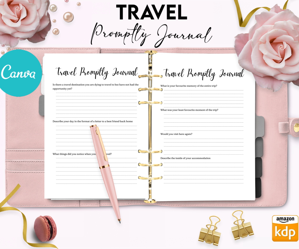 Travel Promptly Journal 36 Editable Templates, 8.5×11″ Canva Planner editable interior COMMERCIAL Use Canva editable KDP interior