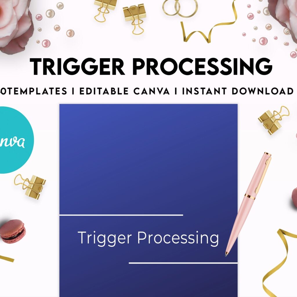 Trigger Processing journal, Thought Processing Journal Pages for daily self care, mental health, and emotion list with breakdown worksheets, Canva Editable Templates, interior anxiety journal