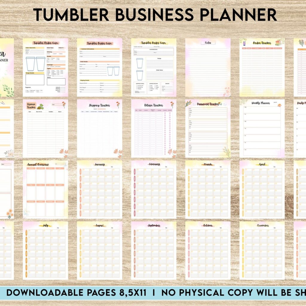 Small Business Planner Tumbler Business Planner | Digital Tumbler Order Form | Tumbler Order Form, Canva Editable Templates, interior, Binder journal Craft Order Form