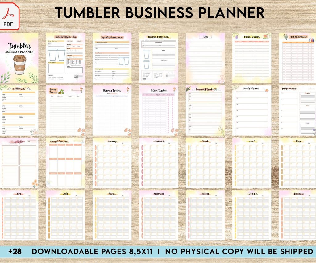 Tumbler Business Planner | Digital Tumbler Order Form | Tumbler Order Form, PDF Printable, 8,5×11″ A4 size, Binder journal Craft Order Form