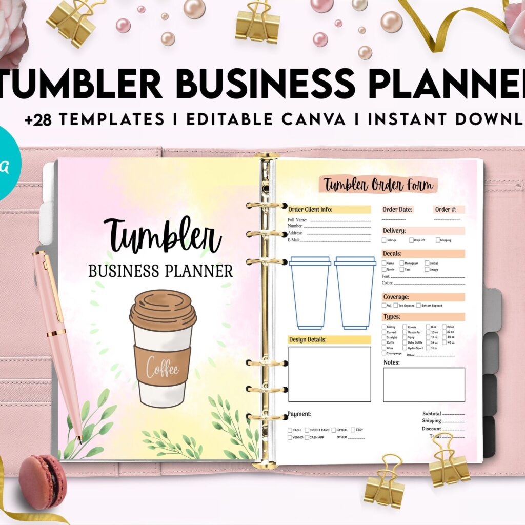 Tumbler Business Planner | Digital Tumbler Order Form | Tumbler Order Form, Canva Editable Templates, interior, Binder journal Craft Order Form