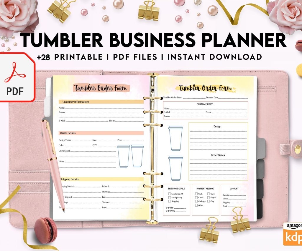 Tumbler Business Planner | Digital Tumbler Order Form | Tumbler Order Form, PDF Printable, 8,5×11″ A4 size, Binder journal Craft Order Form