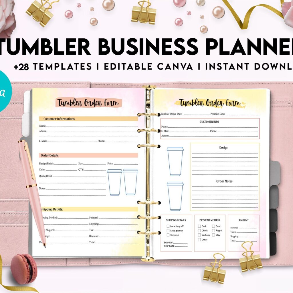 Tumbler Business Planner | Digital Tumbler Order Form | Tumbler Order Form, Canva Editable Templates, interior, Binder journal Craft Order Form