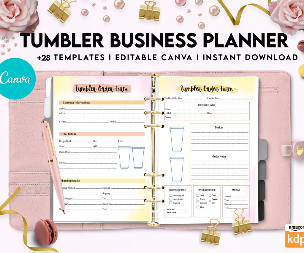 Tumbler Business Planner | Digital Tumbler Order Form | Tumbler Order Form, Canva Editable Templates, interior, Binder journal Craft Order Form