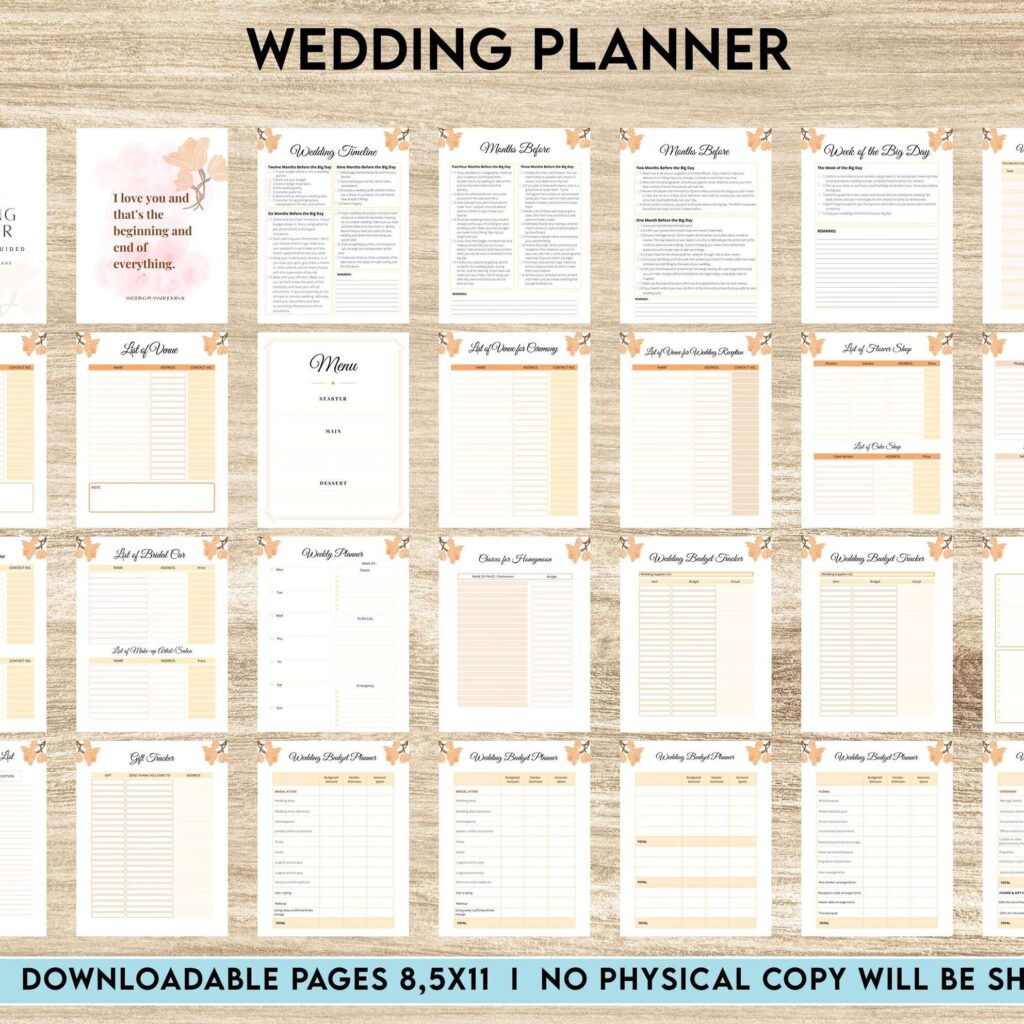 Wedding Planner , Wedding Pages, Wedding Plan Bundle, Wedding Planning Book, Wedding Planner, PDF Printable, 8,5×11″ A4 size