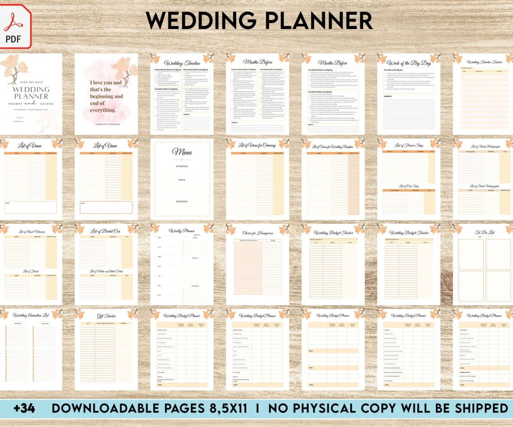 Wedding Planner , Wedding Pages, Wedding Plan Bundle, Wedding Planning Book, Wedding Planner, PDF Printable, 8,5×11″ A4 size