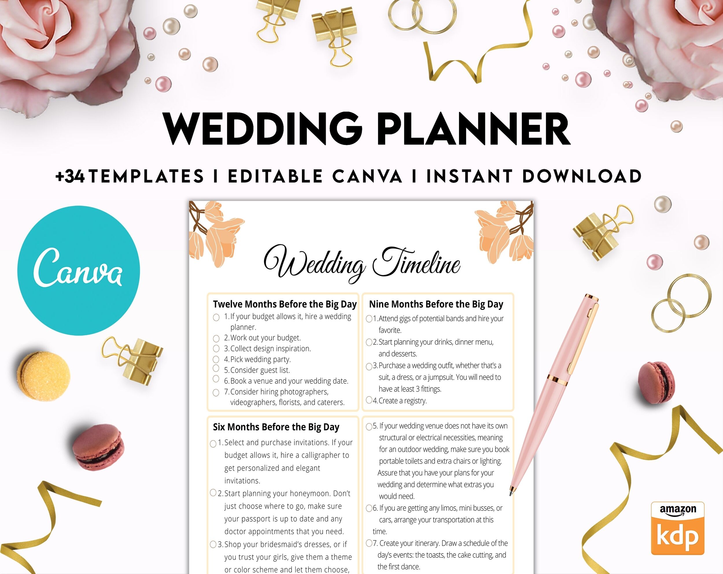 Wedding Planner Printable, Wedding Pages, Wedding Plan Bundle, Wedding  Planning Book, Canva Editable Templates Interior