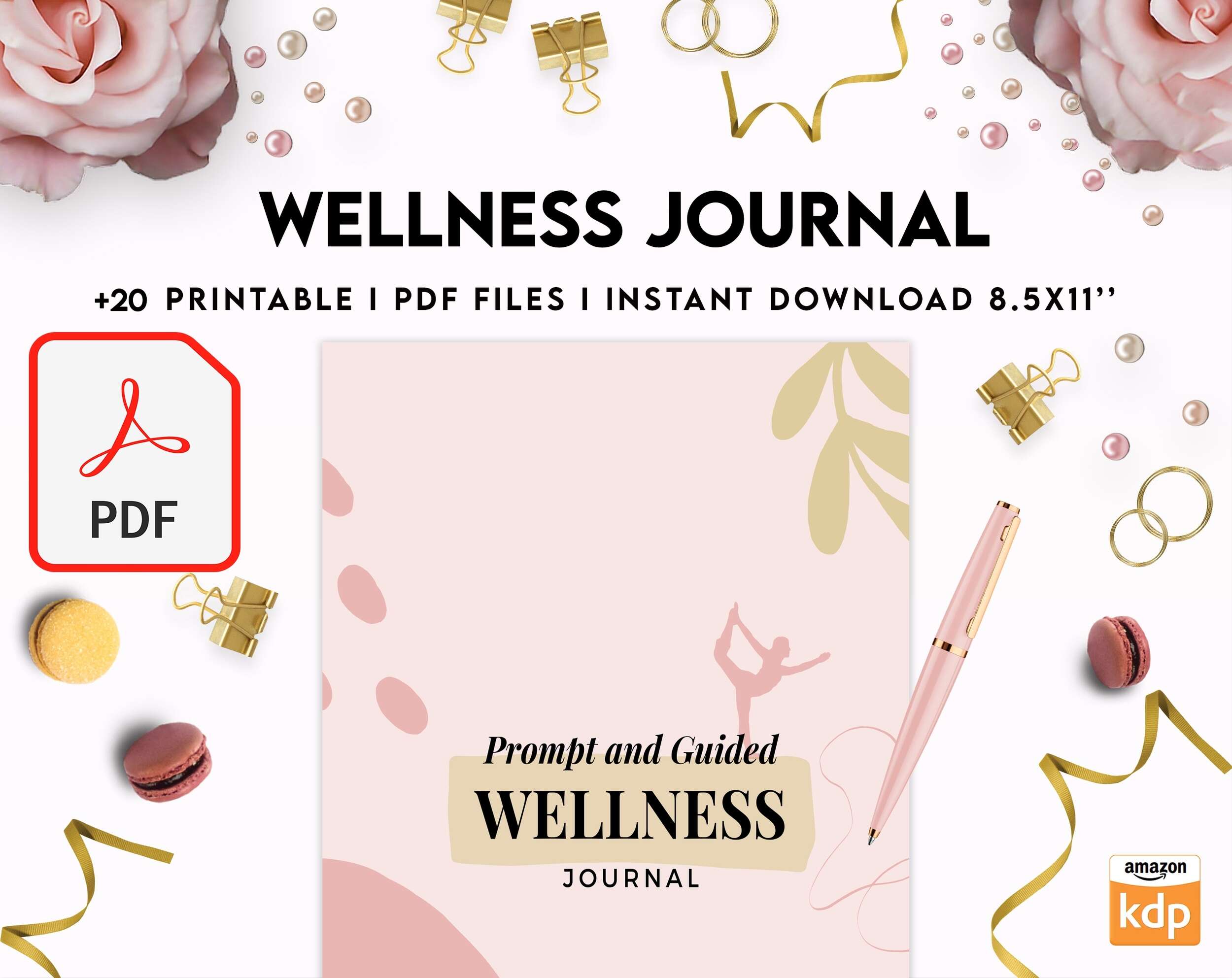 Wellness Journal Planner, Self care journal , Wellness 8×11 inch pages size Bundle Pages, PDF Printable, 8,5×11″ A4 size