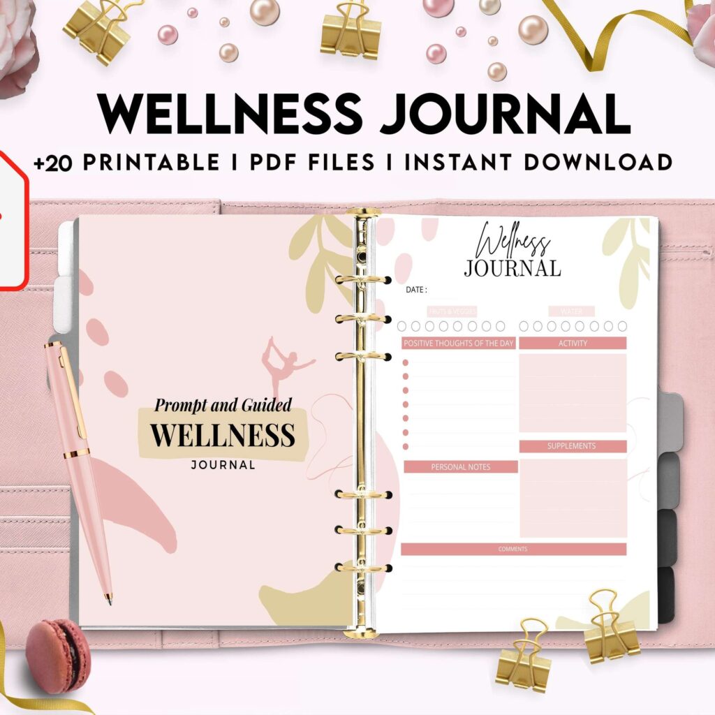 Wellness Journal Planner, Self care journal , Wellness 8×11 inch pages size Bundle Pages, PDF Printable, 8,5×11″ A4 size
