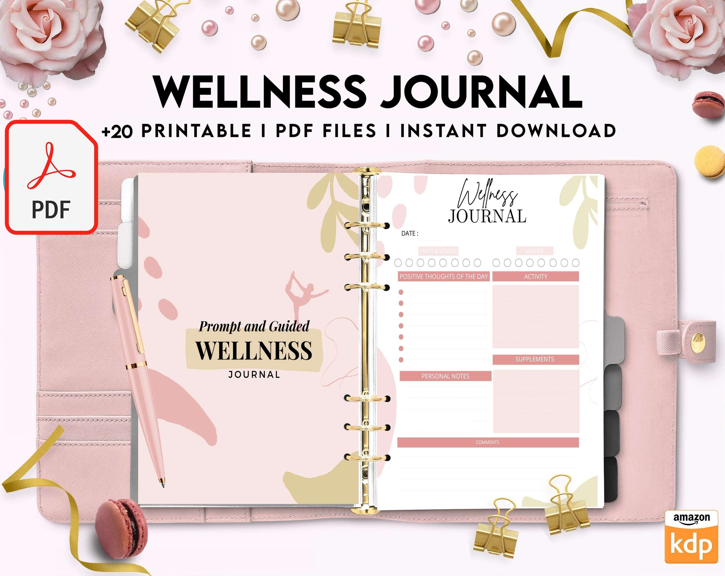 Wellness Journal Planner, Self care journal , Wellness 8×11 inch pages size Bundle Pages, PDF Printable, 8,5×11″ A4 size